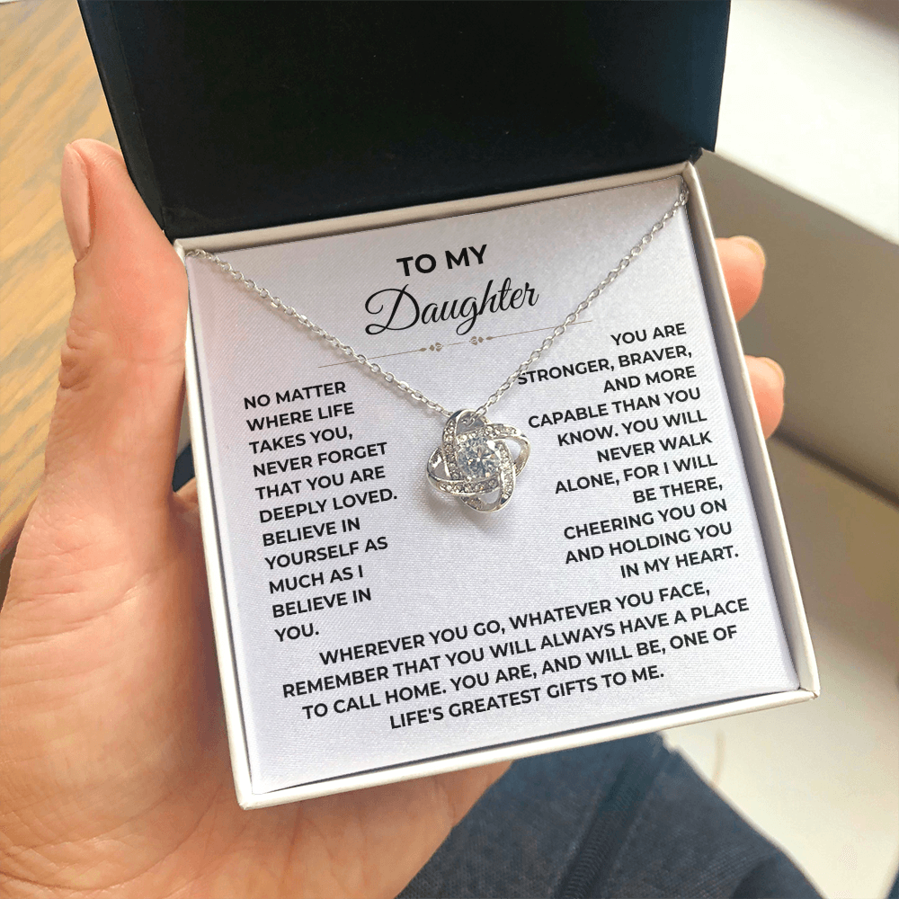 To My Daughter - "Deeply Loved" Love Knot Necklace Gift Set