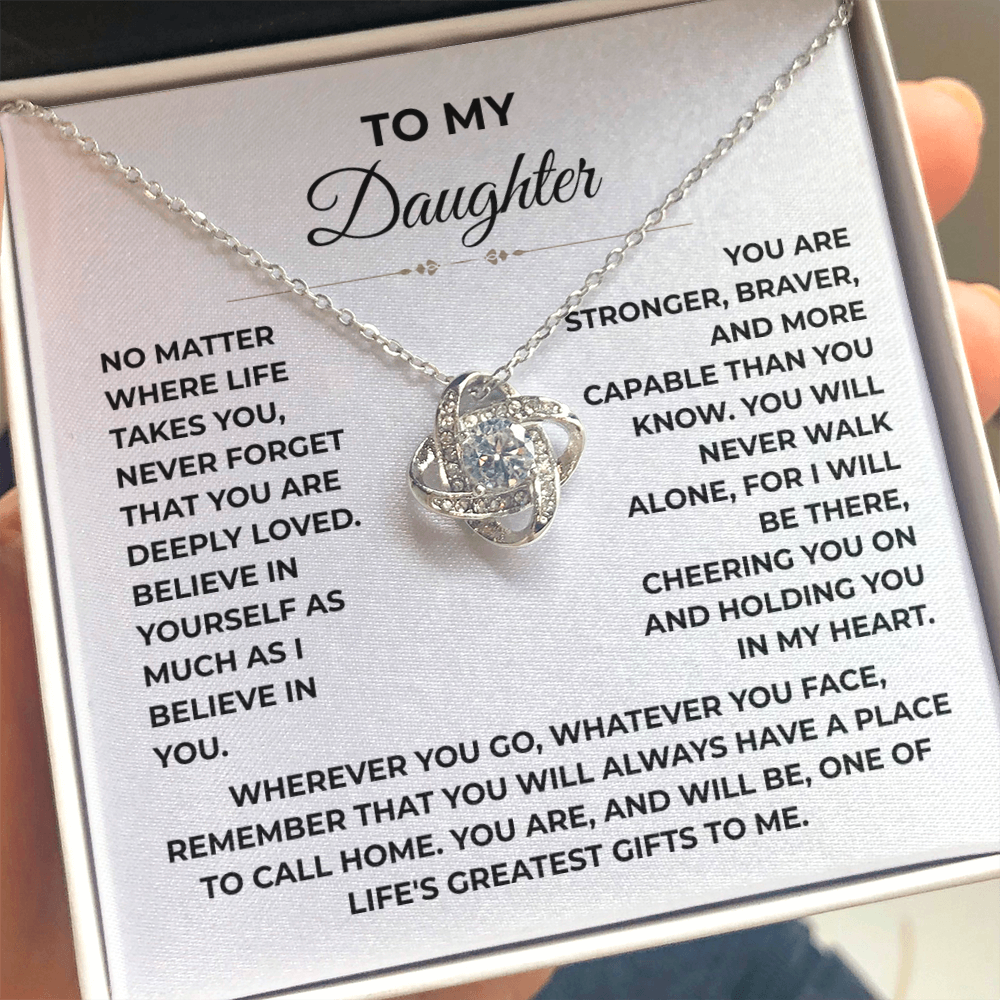 To My Daughter - "Deeply Loved" Love Knot Necklace Gift Set