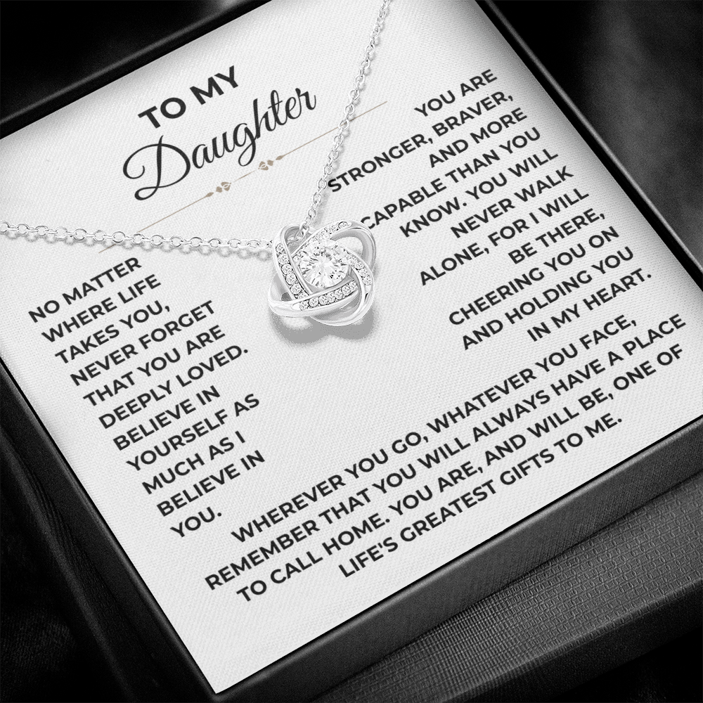 To My Daughter - "Deeply Loved" Love Knot Necklace Gift Set