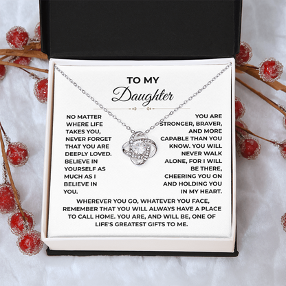 To My Daughter - "Deeply Loved" Love Knot Necklace Gift Set