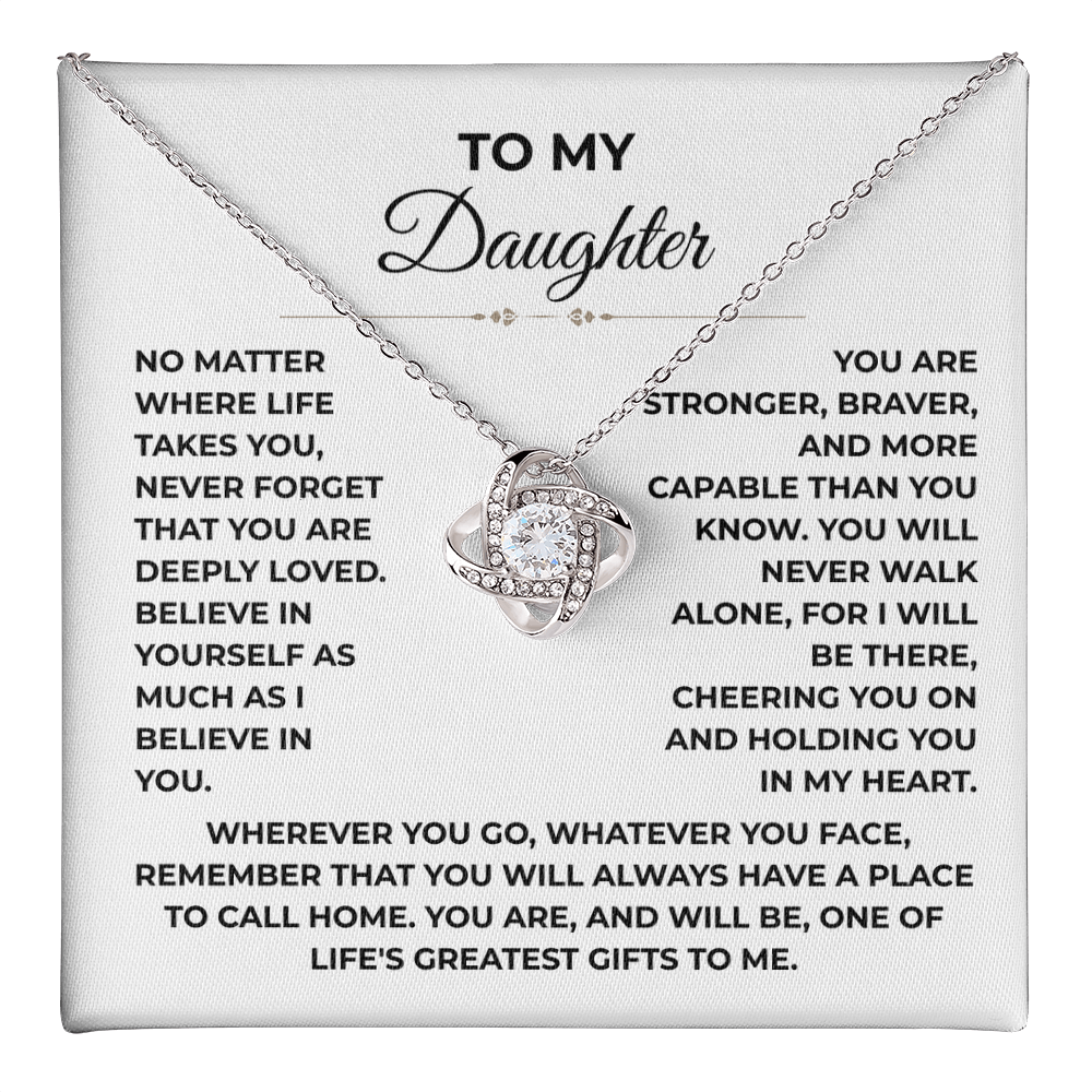 To My Daughter - "Deeply Loved" Love Knot Necklace Gift Set
