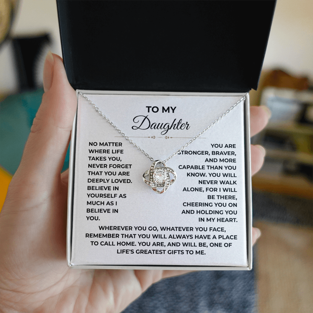 To My Daughter - "Deeply Loved" Love Knot Necklace Gift Set