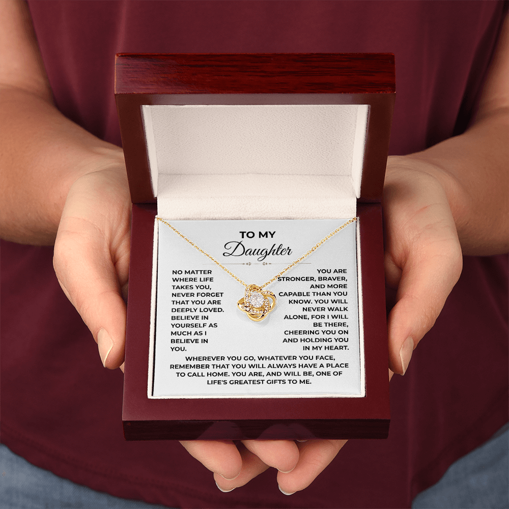 To My Daughter - "Deeply Loved" Love Knot Necklace Gift Set