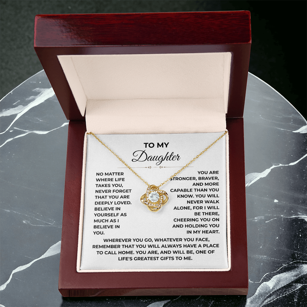 To My Daughter - "Deeply Loved" Love Knot Necklace Gift Set