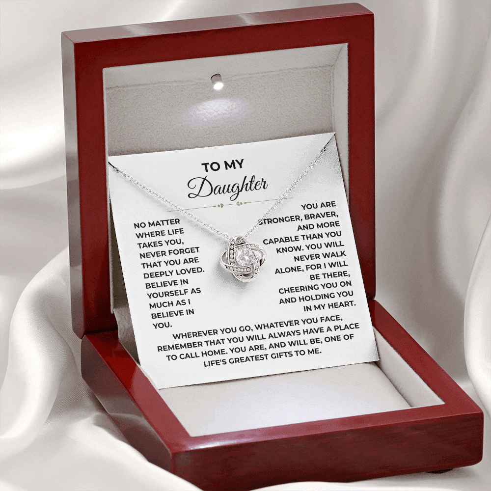 To My Daughter - "Deeply Loved" Love Knot Necklace Gift Set