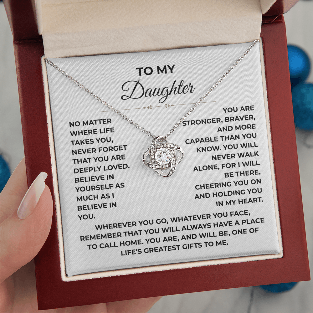 To My Daughter - "Deeply Loved" Love Knot Necklace Gift Set