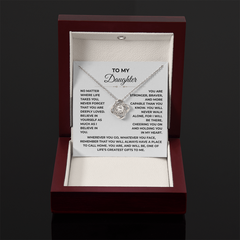 To My Daughter - "Deeply Loved" Love Knot Necklace Gift Set